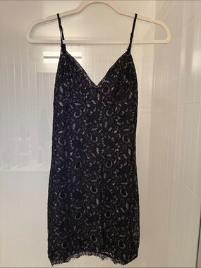 Revolve ‘by the way’ Black Lace Slip Dress with Gold Sparkle Underlay